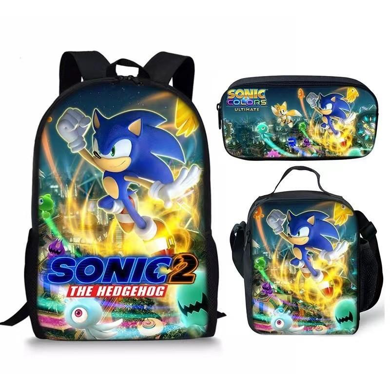 Sonic Backpack Set for Kids 3-Piece Anime School Bag Lunch Bag Pencil Case Elementary Students Gift