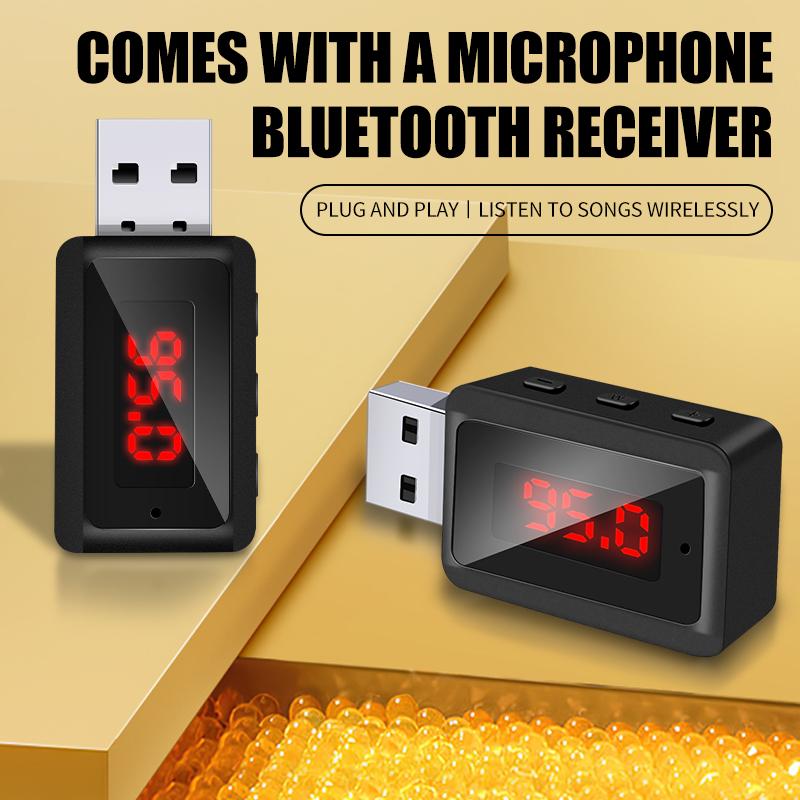 Автомобильный Bluetooth 5.3 FM-передатчик USB беспроводной аудиоадаптер с микрофоном Hands-Free звонки музыка для автомобильной аудиосистемы