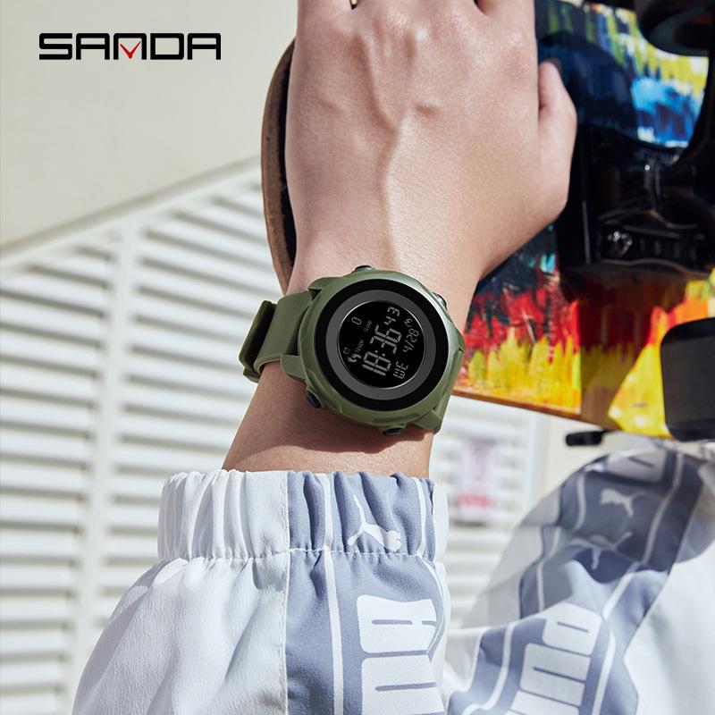Sanda Waterproof Digital Watch with Step Counter, Calorie Tracker, Alarm, and Multifunctional Features for Outdoor Sports