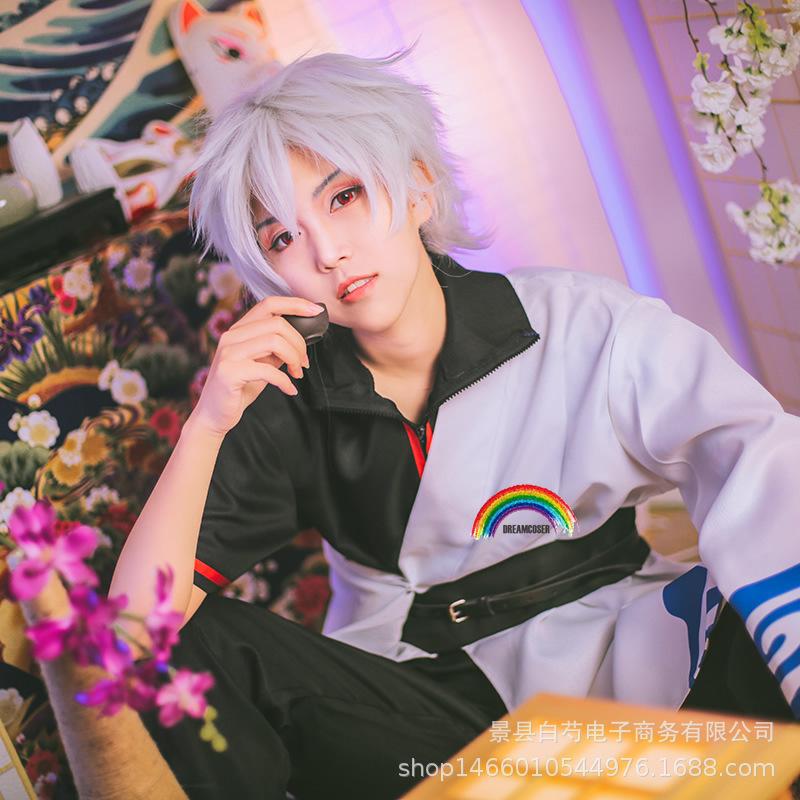 Аниме Gintama Косплей Костюмы Саката Гинтоки Косплей Костюм Кимоно Хэллоуин Карнавал Вечеринка Серебряная Душа Косплей Костюм Парики