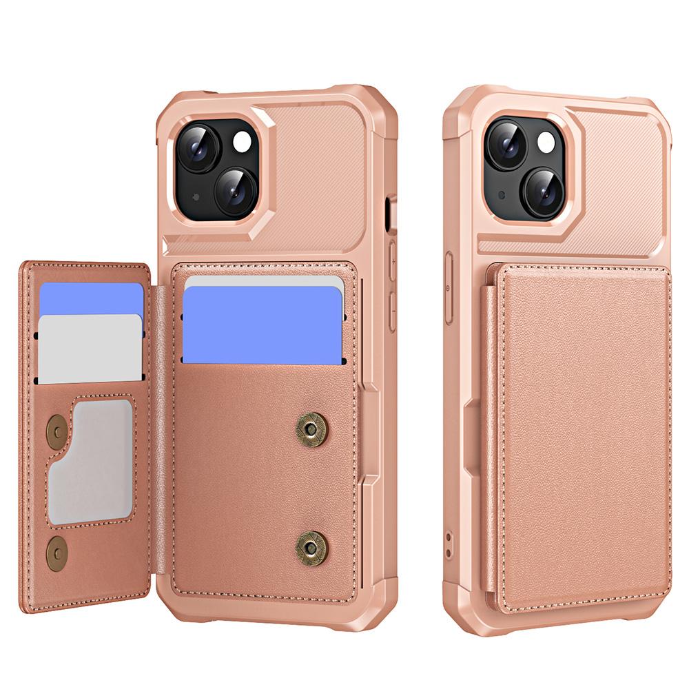 For iPhone 15 Plus Case Card Slot Kickstand Leather+TPU Reinforced Corner Phone Cover