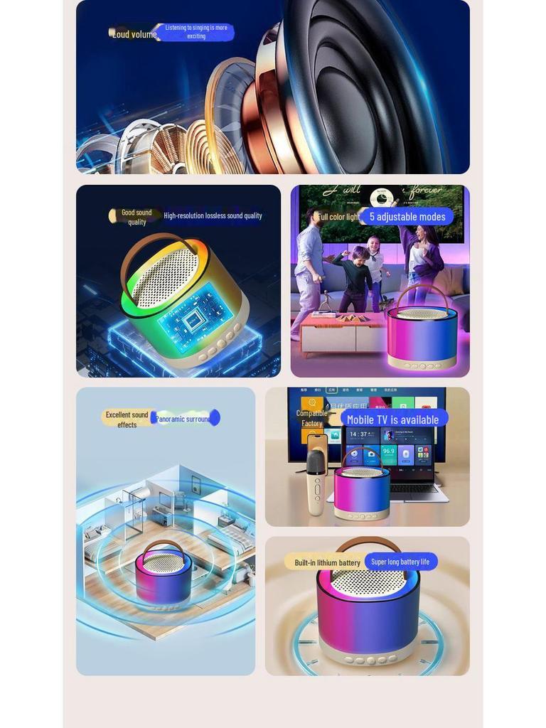 Портативный Bluetooth-динамик K52 с двумя микрофонами для караоке на открытом воздухе и дома