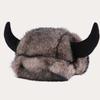 Thickened Lining Faux Fur Hat Mink Texture Ear Flap Headwear Bull Horns Bonnet  Costume Parties