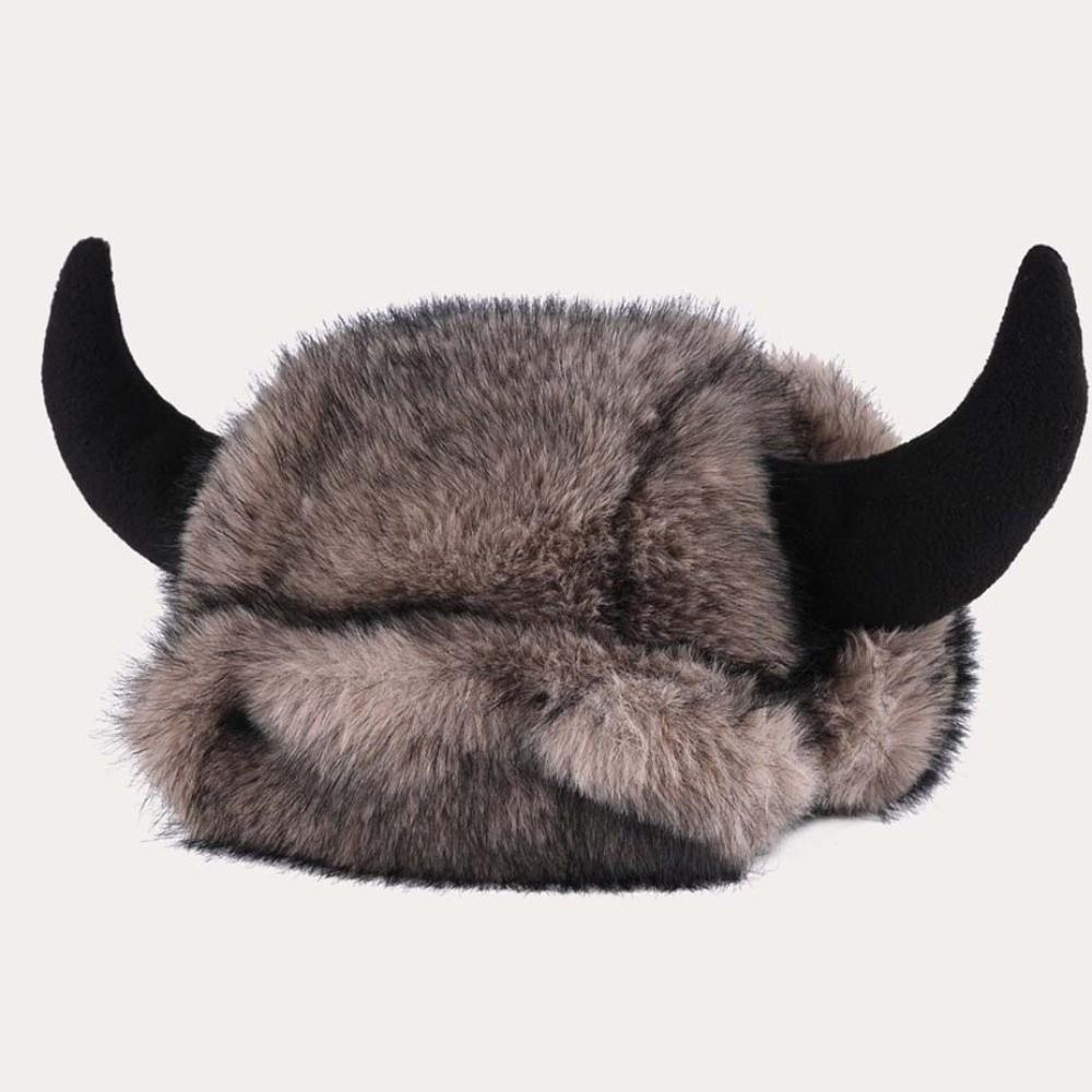 Thickened Lining Faux Fur Hat Mink Texture Ear Flap Headwear Bull Horns Bonnet Costume Parties