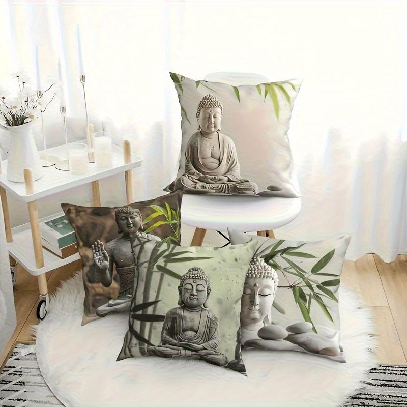 Zen-Inspired Buddha Statue Digital Printing Pillow Cover Short Plush Suitable Living Rooms Bedrooms Sofas Throw Cushion Cover