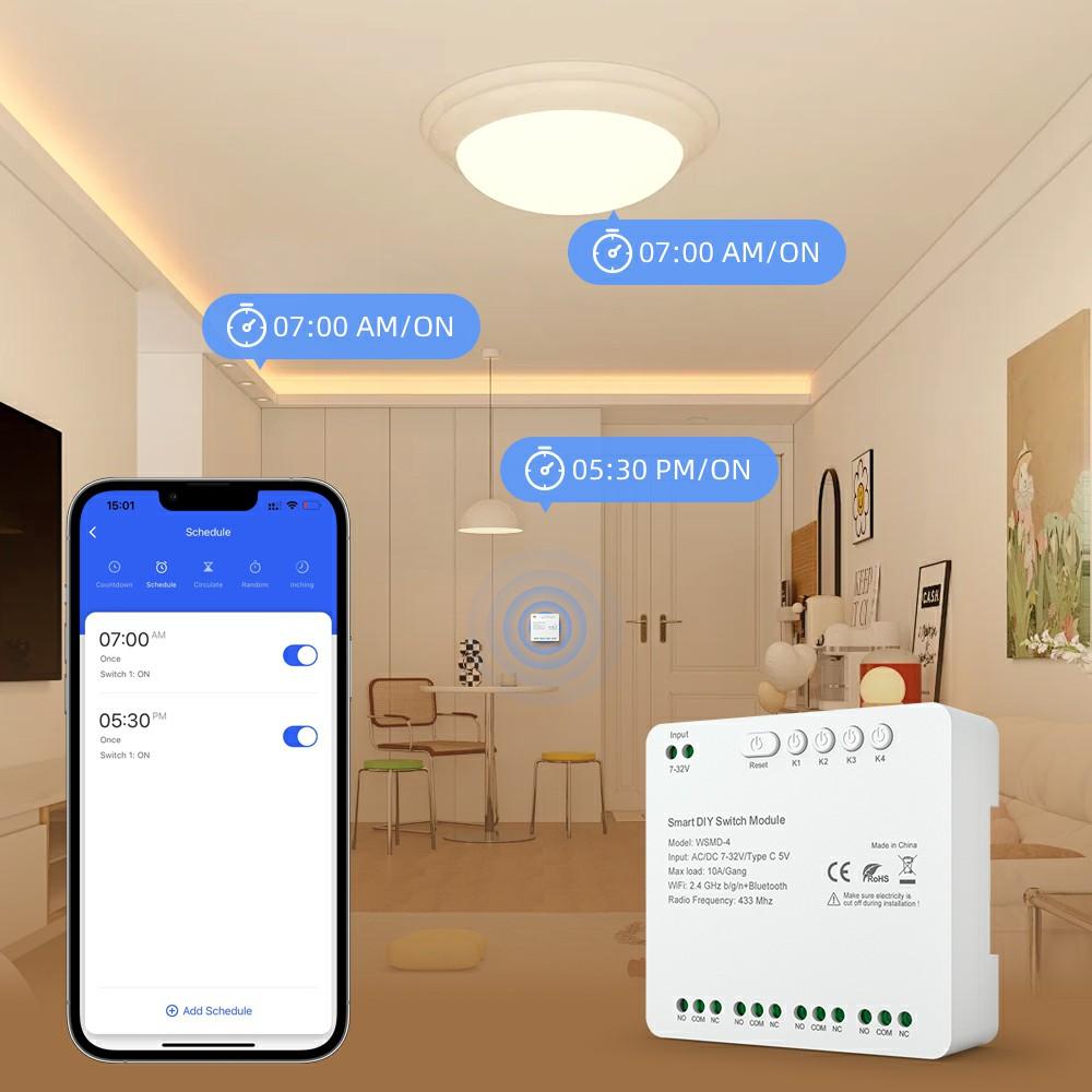 WSMD-4 Tuya Smart WiFi+RF 4-канальный релейный интеллектуальный модуль переключения Dly для дома/гаражных ворот