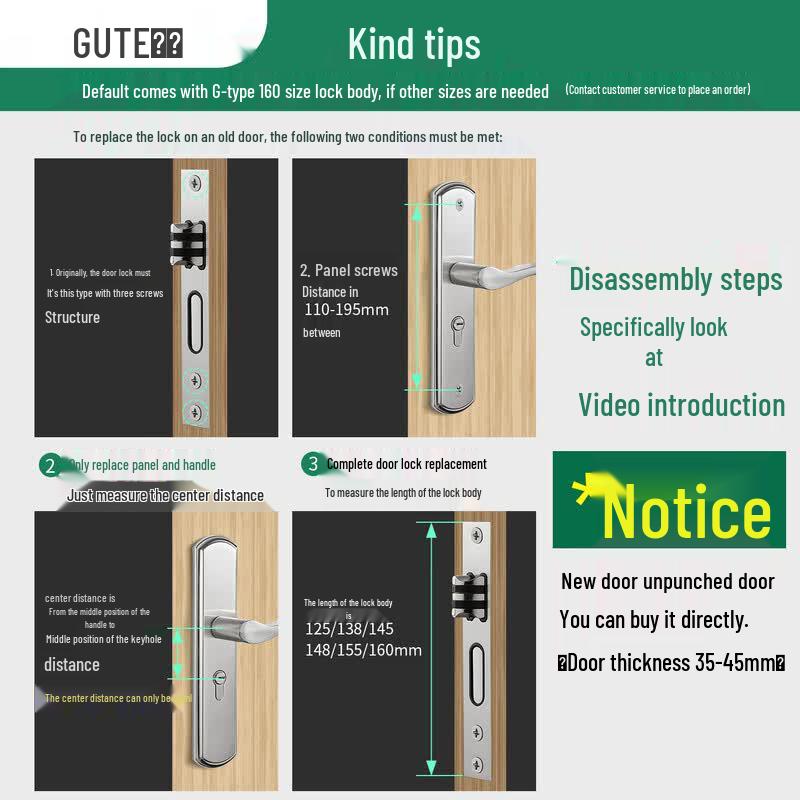 GUTE Stainless Steel Adjustable Interior Door Handle Lock