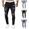Men Jeans Solid Color Ripped Holes Frayed Gradient Washed Trousers