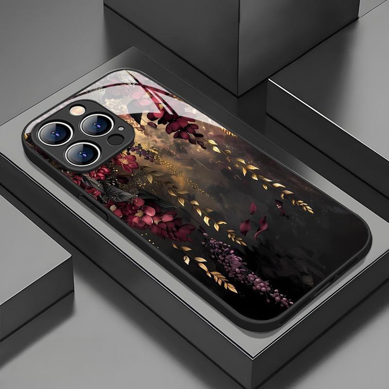Чехол для телефона для iPhone 17 16 15 14 Pro Max 13 12 11 16E 17 Air 7 8 Plus XR XS X Модный Арт Цветочный узор Закаленное стекло