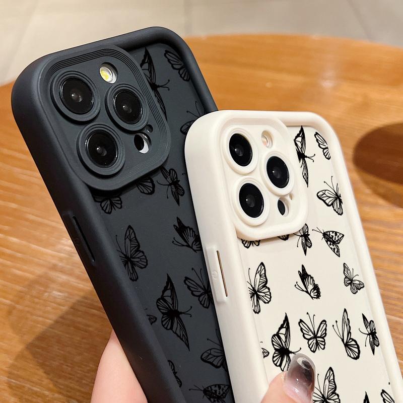 Чехол с рисунком бабочки для iPhone 16 Pro 15 14 Pro Max Plus 13 12 11 Pro Max Xs X Xr 8 7, ударопрочный, мягкий, карамельного цвета, защитный чехол для линз из силикона