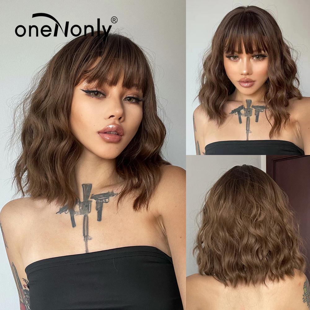 oneNonly Short Pink Wig Natural Wigs for Women Medium Wavy Synthetic Wig Party Heat Resistant Hair