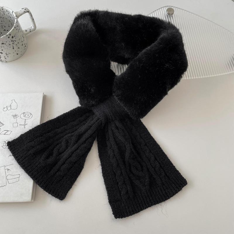 Knitted Scarf Women's Autumn and Winter Versatile Wool Plush Imitation Rex Rabbit Hair Cross Scarf Solid Color Thickened Neck Protector Fur Collar