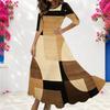 Women Plus Size Crew Neck 3 4 Sleeve Camouflage Print Black Gray White Maxi Dress With Pockets