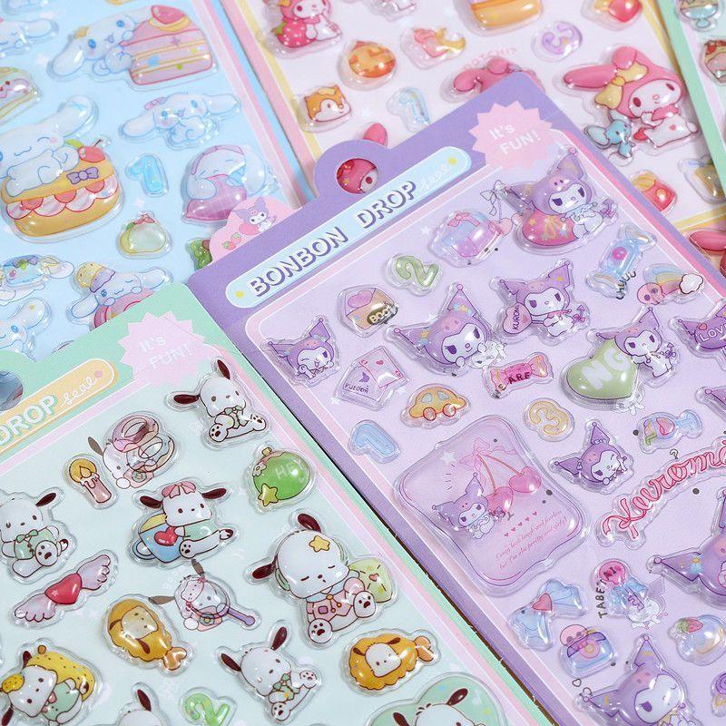 Милые объемные наклейки Hello Kitty Kawaii 3D Sanrio Наклейки Kuromi Cinnamoroll Melody Pochacco Мультяшные Детские Игрушки
