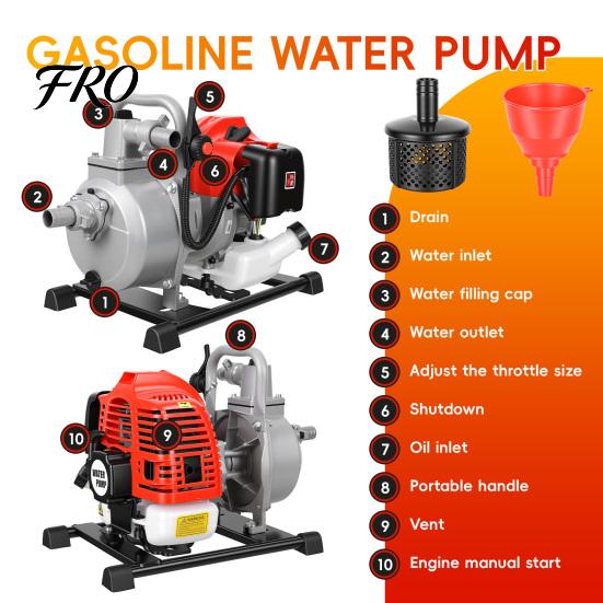 Portable Water Pump 1 Inch Semi Trash Pump, Gas Powered 2-Stroke Transfer 42.5CC Gasoline Engine, Max 98.43ft Lift, 35.66 GPM, with Handle