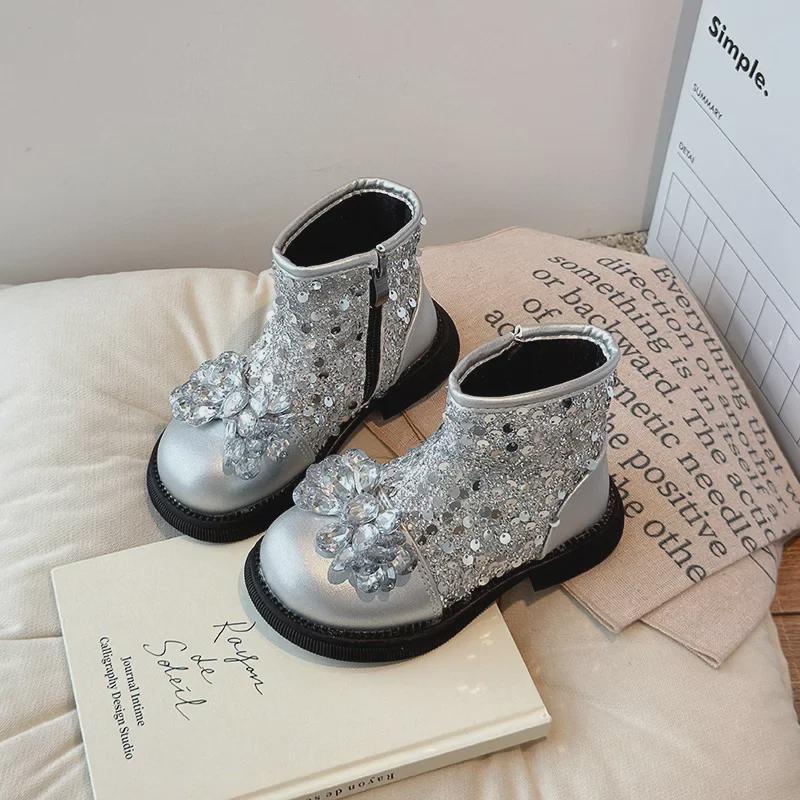 2024 Autumn Winter Crystal Princess Boots for Girls: Korean Style, Medium/Large Sizes, Baby Girls Single Boots