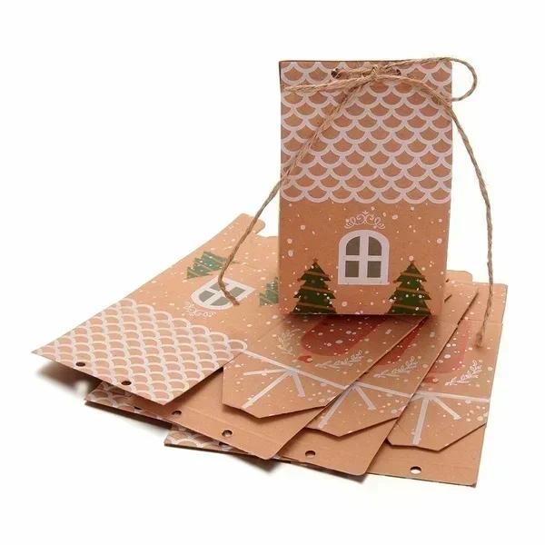 Christmas Style Supplies 50pcs Party Xmas Decor House Shape Cookies Pouch Christmas Candy Box Kraft Paper Gift Bags Candy Box