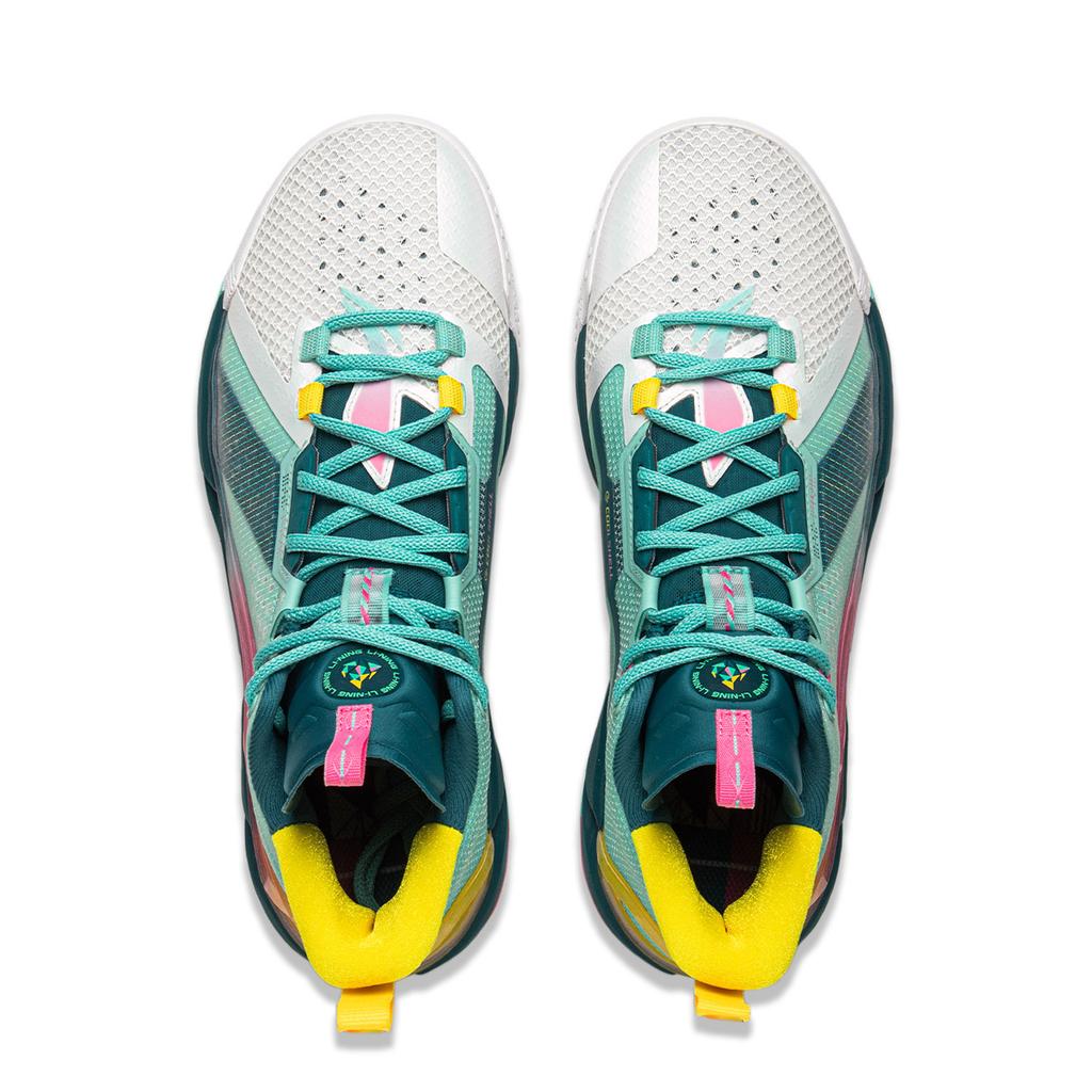 Li Ning BadFive 4 Амортизирующие износостойкие дышащие баскетбольные кроссовки средней высоты Мужские Зеленый Белый ABFU015-12