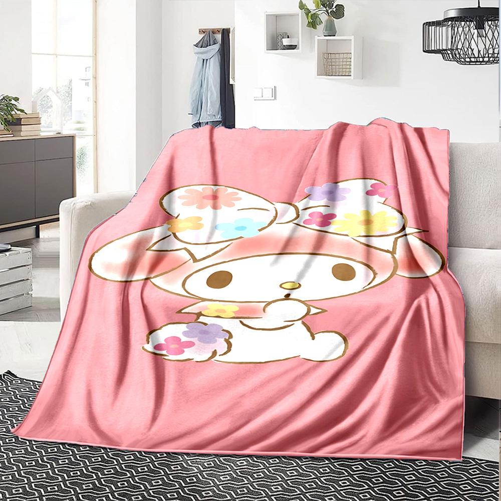 1pc My Melody flower blanket Lightweight Flannel Throw for Sofa Bed Travel Camping Livingroom Office Couch Chair
