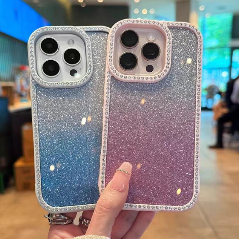 Двусторонний бриллиантовый чехол для телефона для iPhone 13 14 Plus 15 16 Pro Max, ослепительный чехол градиентного цвета для iPhone 12 11, жесткие чехлы