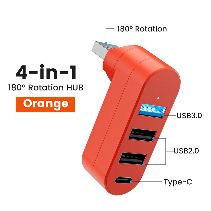 Поворотный USB-хаб USB 3.0 2.0 Type-C, USB-разветвитель, 4 порта, множественный расширитель для компьютера, ноутбука, MacBook, U-диска, передача данных