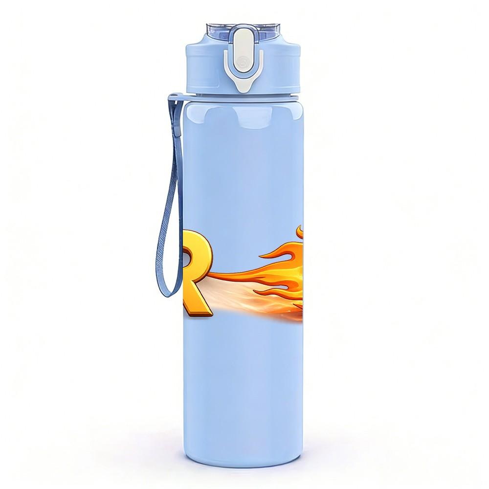 1PC BR Soccer Ball Fire Effect Print 750ml Color Plastic Sports Water Bottle Leakproof Flip Straw Lid Suitable for Sports Office Home Use