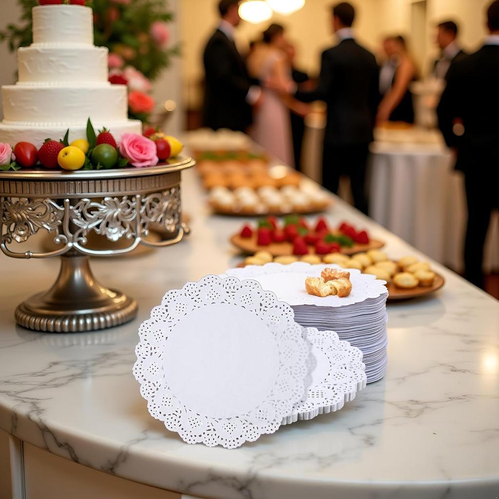 150 Pcs 6 inch White Lace Paper Doilies Disposable Round for Buffet Cake Fried Food Party Wedding Tableware Decoration, Disposable Doilies Kitchen