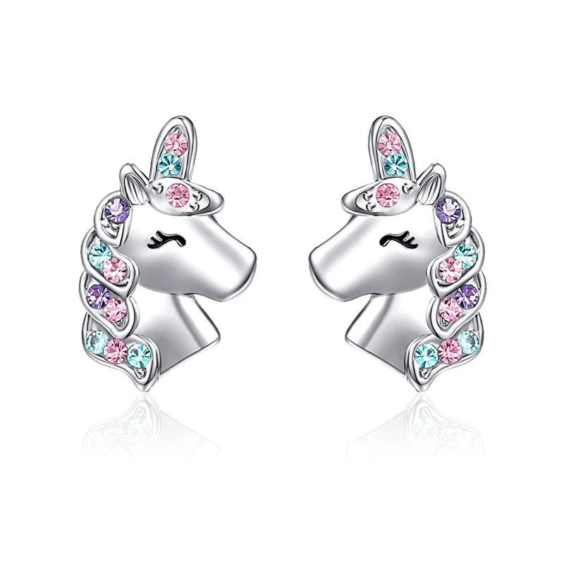 Красочный набор ожерелья и серег в форме сердца с единорогом для детей