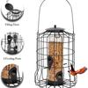 Squirrel Proof Caged Birds Feeder for Outdoor Hanging Metal Cage Seeds Tube Wild Birds Feeder with 4 Ports for Small Birds Goldfinches Chickadees