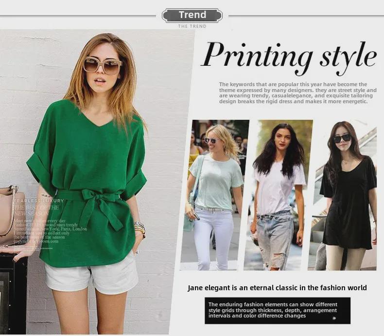 Summer V-Neck Cotton & Linen Bat Sleeve Shirt - Loose Fit, Plus Size Trend