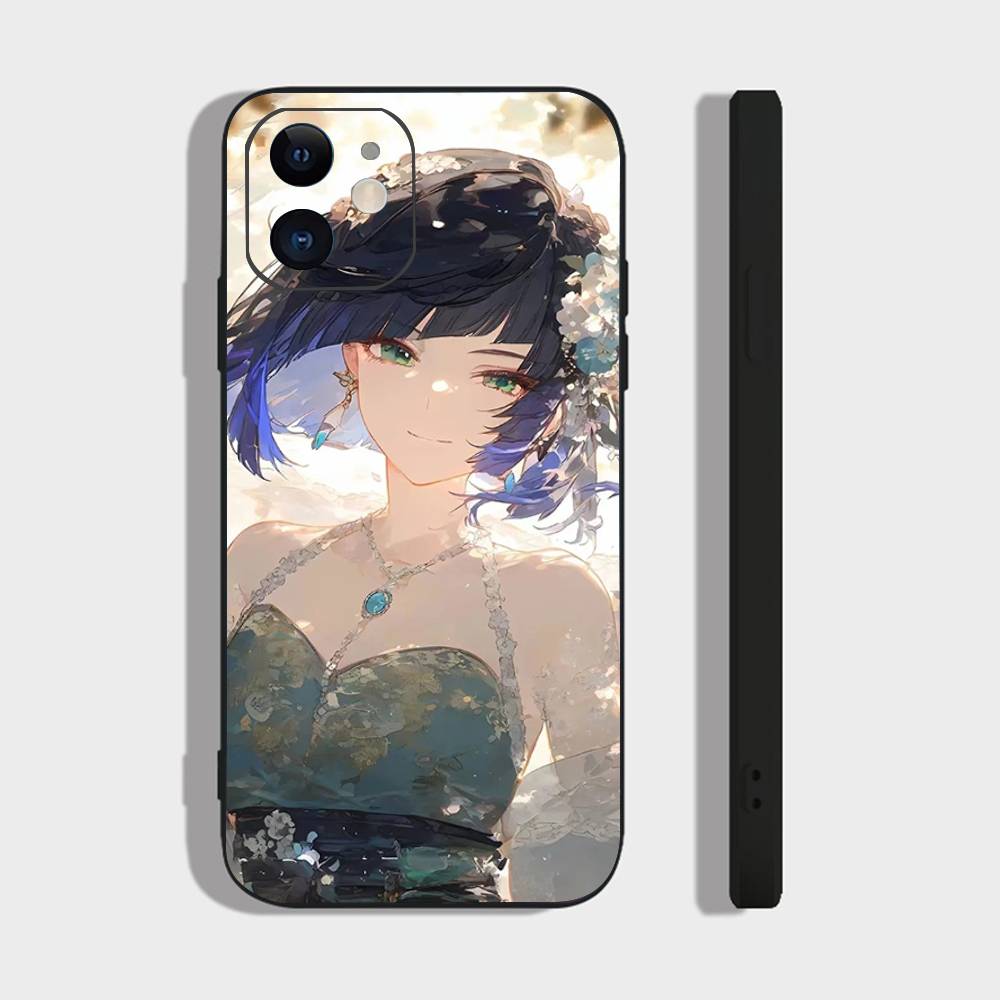 Чехол для телефона Yelan Anime Game Genshin Impact для iPhone 17 Air 16 15 14 13 Pro Max 11 12 Черный силиконовый чехол