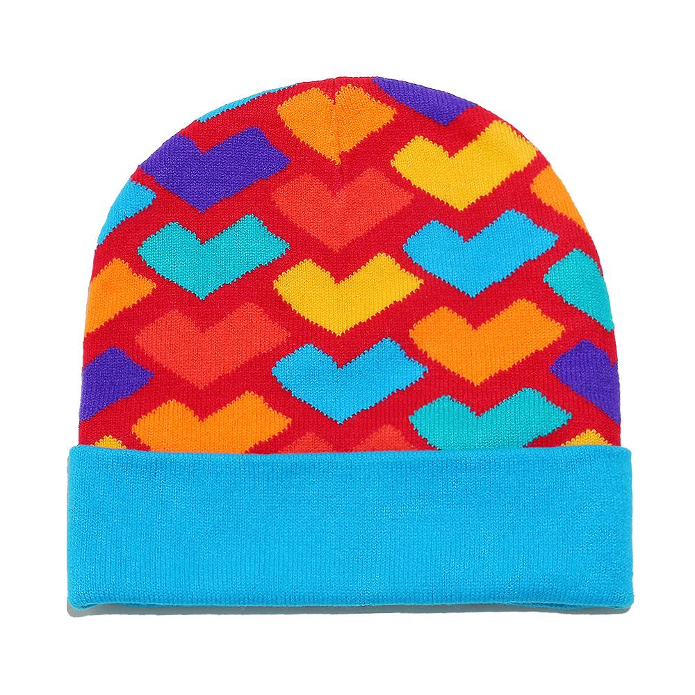 Autumn and winter new wool hat women's casual versatile cute colored love jacquard knitted hat couple