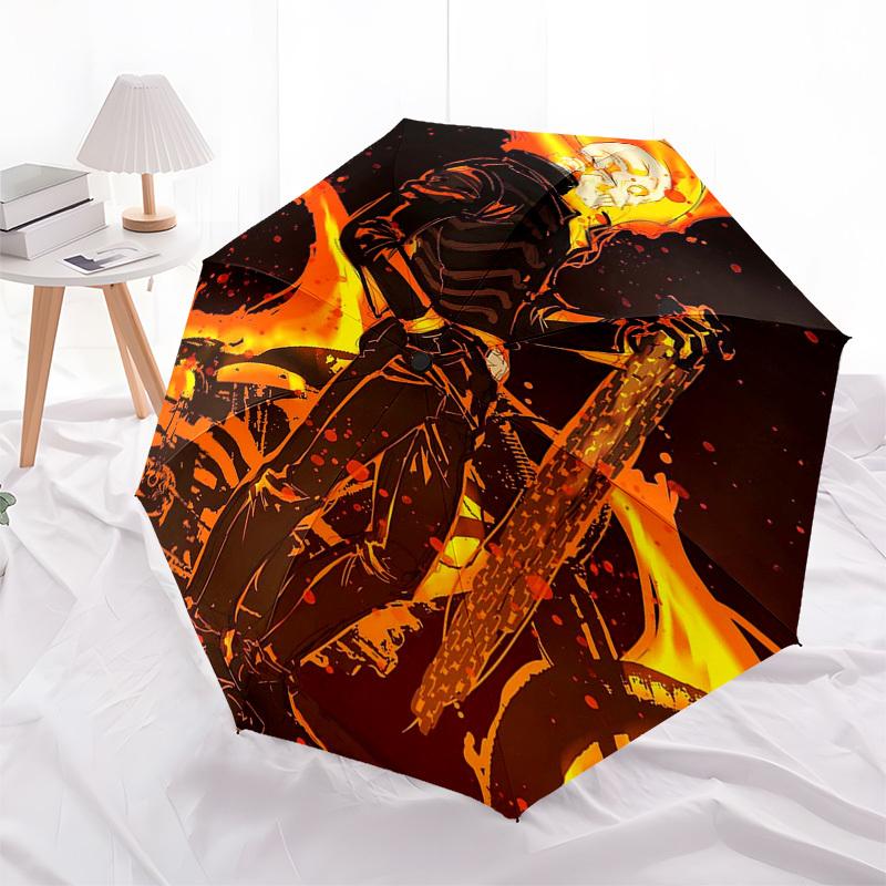 1 шт. Зонт от дождя Ghost Rider для улицы - Автоматическое открытие/закрытие, Портативная 3-складная конструкция с 8-реберным железным каркасом - Идеальный подарок для фанатов, путешественников, на каждый день