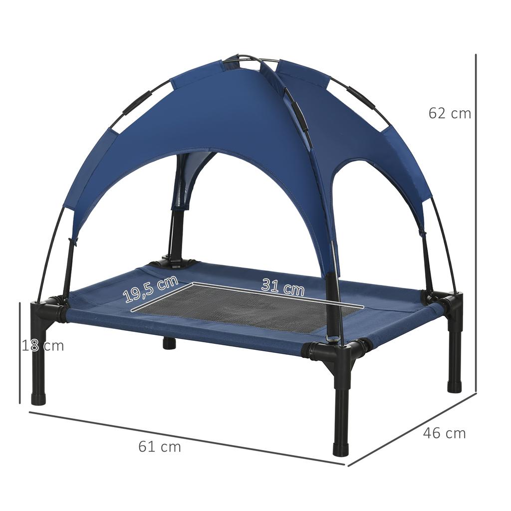Pet Bed, Outdoor Dog Bed, Weather-Resistant, with Canopy, 61 cm x 46 cm x 62 cm, Blue + Black
