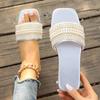 Women Luxury Pearl Slippers 2025 Summer Square Toe Flats Slides Sandals Woman Comfortable Non Slip Beach Flip Flops Big Size 43