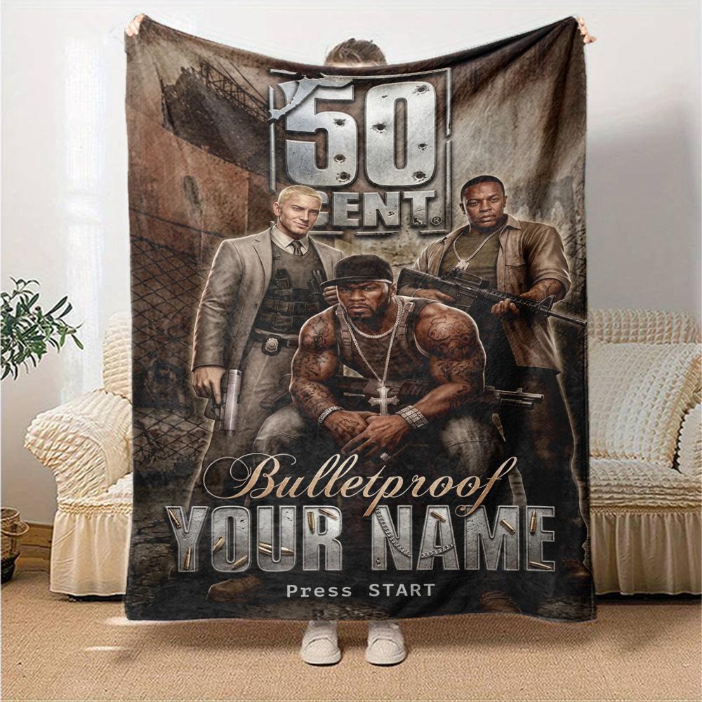 Name Custom 50 cent Print Flannel Blanket High Quality Warm Comfortable Cover for All Seasons Perfect for Gifts Home Decor