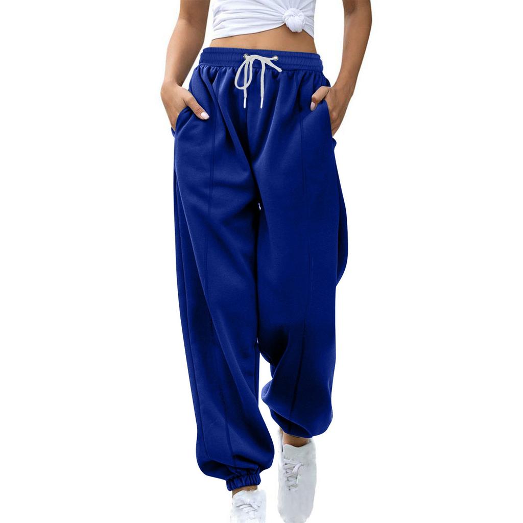 Women's Solid Color Casual Padded Warm Drawstring Loose Leisure Sweatpants Long Pants