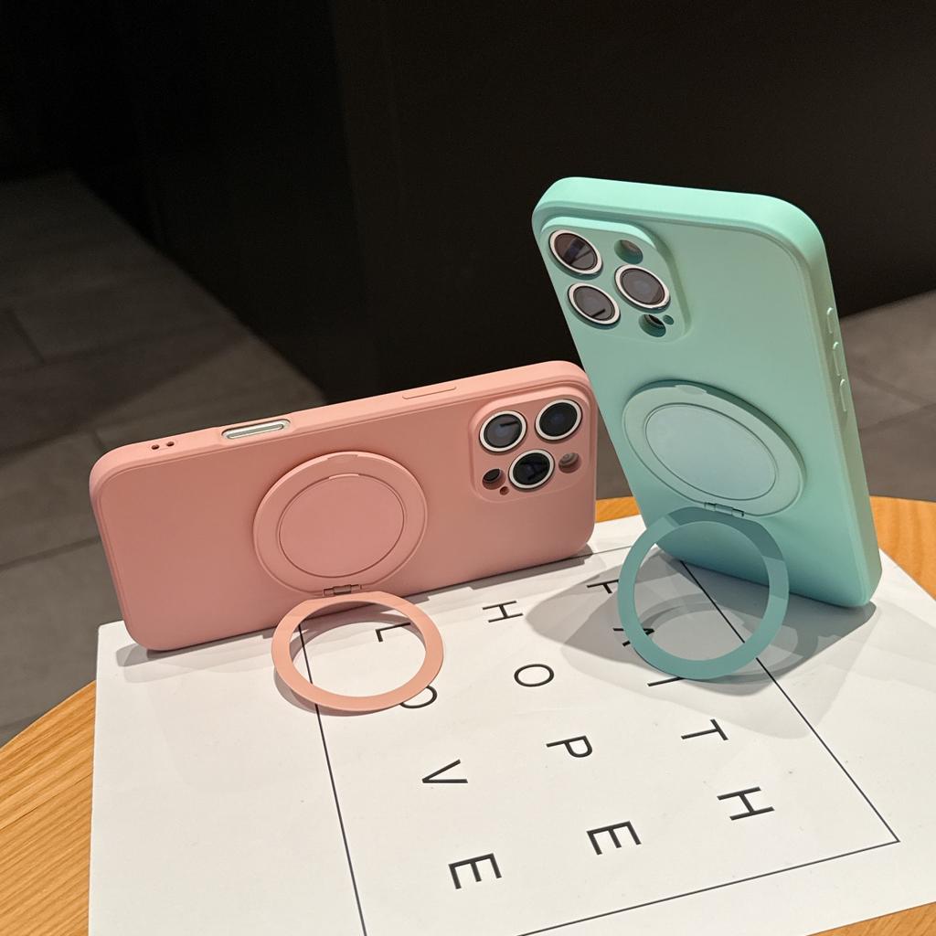 Чехол-подставка с вращением на 360° из жидкого силикона для iPhone 16 E 15 14 Plus 13 12 Mini 11 Pro Max с кольцом, подставкой-ножкой, держателем