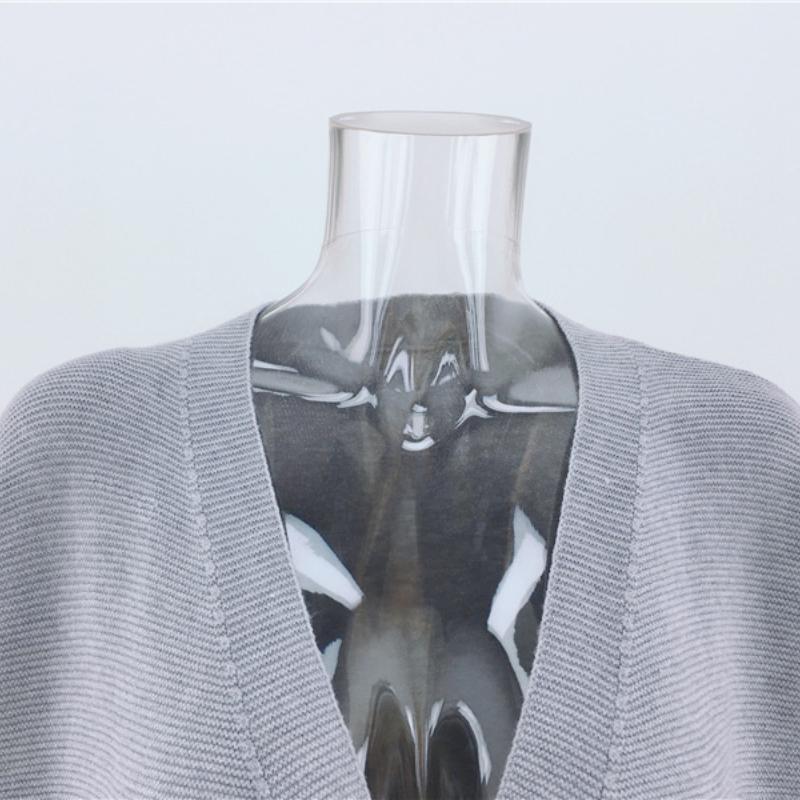 IHUASU Women's Autumn and Winter Models Commuter Large Size Splicing Striped Knitted Cardigan Long Loose Jumper