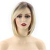 Synthetic Ombre Blonde Wigs Ladies Wig with Bangs Natural Soft Short Straight Hair Bob Cut Wig Daily Costume Party Use