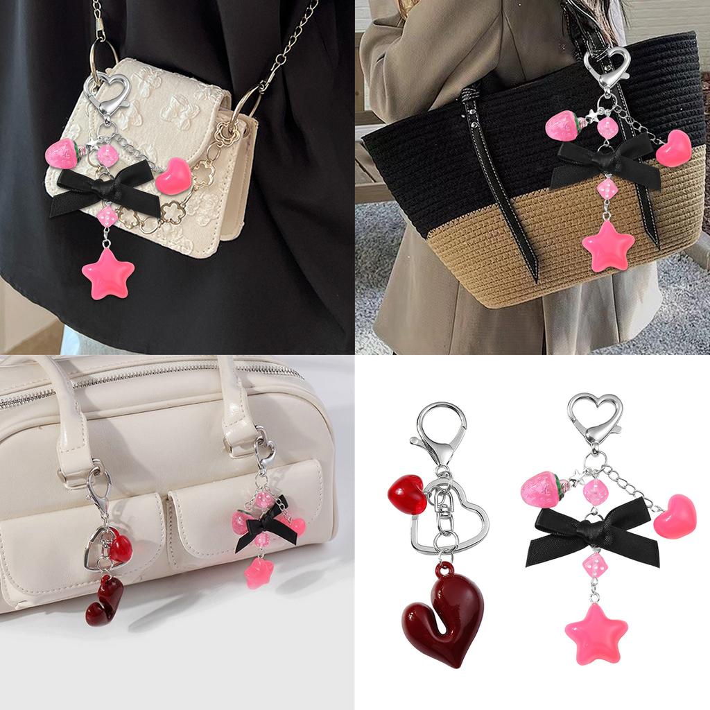 Charming Acrylic Keychain Accessory Attractive Bowknot and Star Strawberry Key Rings Heart Keychain for Daily Use