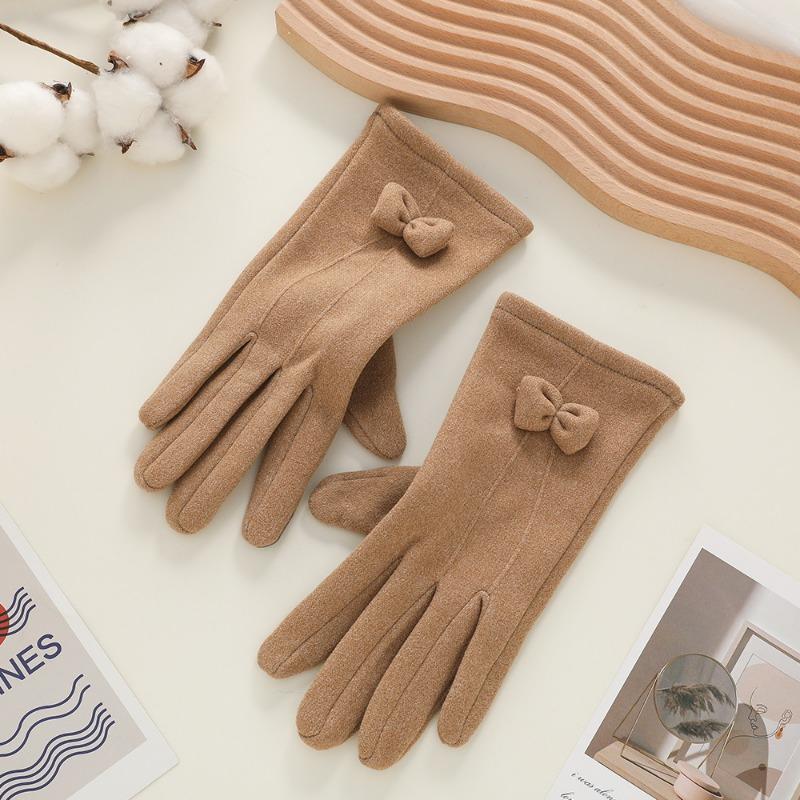 Теплые перчатки женские флисовые ветрозащитные для улицы для езды на электромобиле кроличий пух с бантом осенне-зимние перчатки