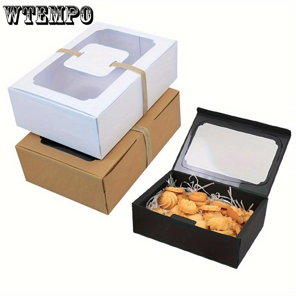 12pcs Large Kraft Paper Box Biscuit Candy Cake Gift Box PVC Transparent Window Birthday Gift Wedding Party Supplies Packaging Box Wedding