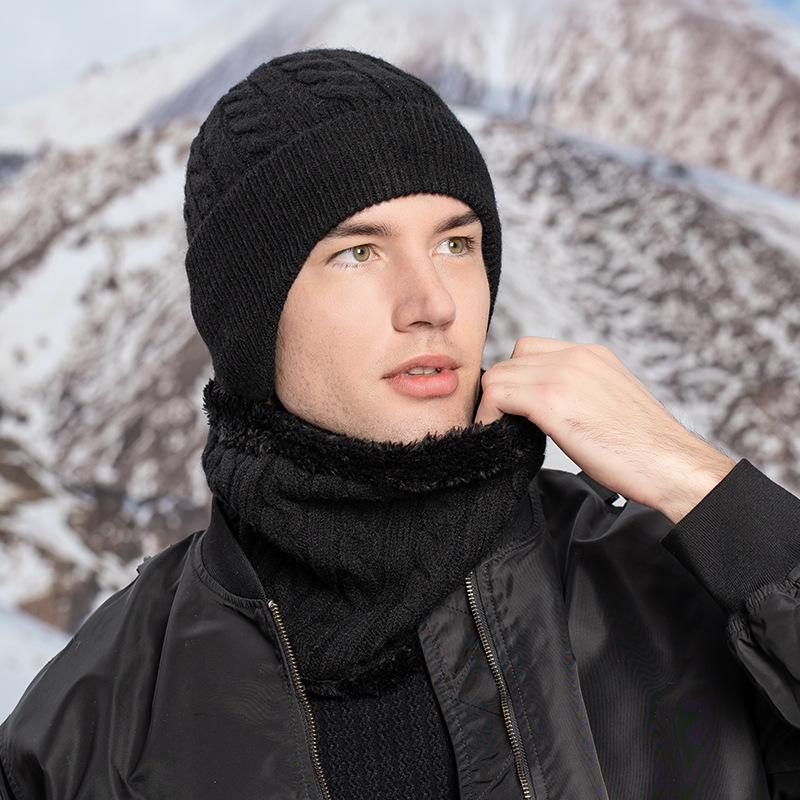 Autumn and Winter Men's Two Piece Men's Hat Neutral Warm Knitted Skull Wool Hat Soft Skiing