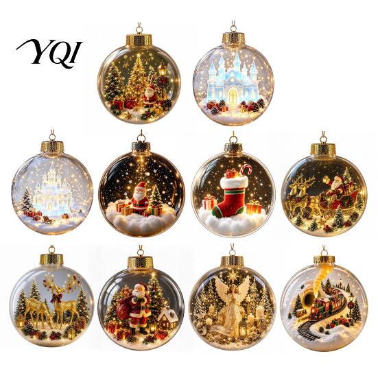 Illuminated Christmas Ornaments Glowing Story Ornament, Mini Holiday Scene Light Up Ball Warm Glow Seasonal Decor Hanging Decoration, Acrylic