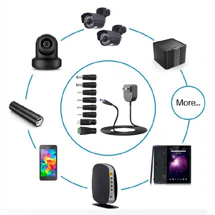 Регулируемый адаптер питания 3-12 В 15 Вт с защитой от перегрузок, 8 сменных разъемов, зарядное устройство