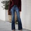 Весенне-осенне-летние женские джинсы, модные брюки, узкие эластичные расклешенные брюки с необработанными краями