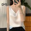 Женский жилет с V-образным вырезом без рукавов, однотонные топы свободного кроя из гладкого атласа, универсальная повседневная одежда