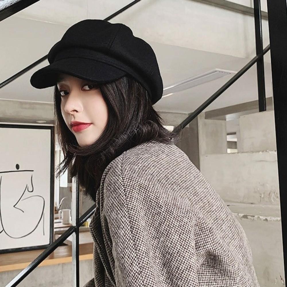 Ear Protection Woolen Octagonal Hat Solid Color Painter Caps Casual British Berets  Winter