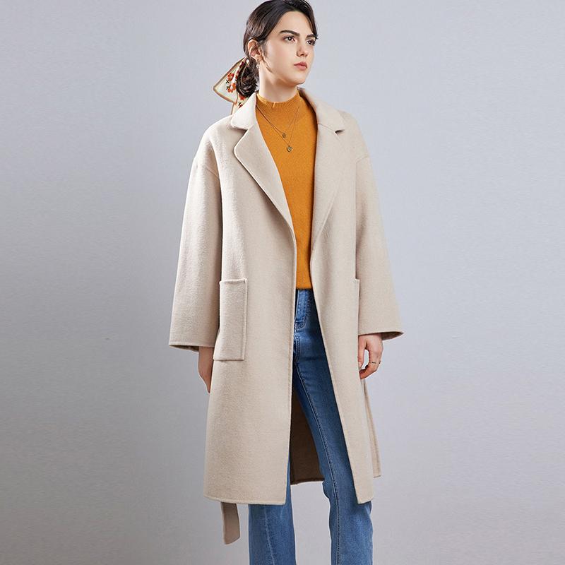 Женское длинное пальто из 100% шерсти, СОВРЕМЕННОЕ НОВОЕ Осеннее шерстяное пальто SAGA, зимнее теплое шерстяное пальто с поясом